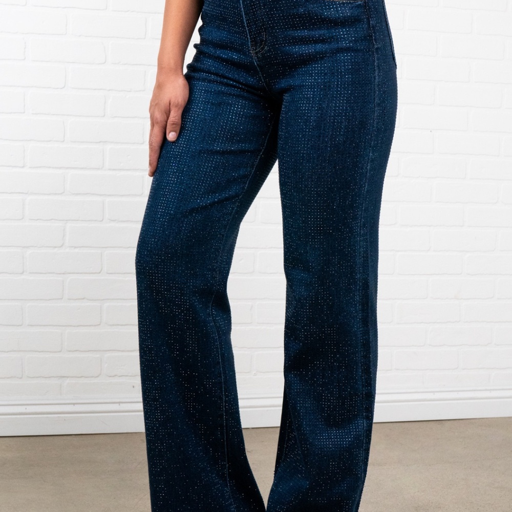 Adaline Rhinestone Straight Jeans | Blue - Picture 5 of 7